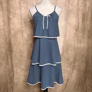 Vintage 70s Paper Moon by Yvette Tiered Layered Polka Dot Midi Dress Blue Sailor